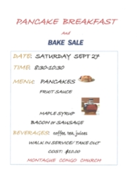 PANCAKE BREAKFAST AND BAKE SALE