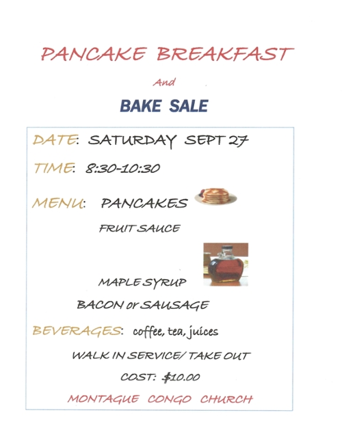 PANCAKE BREAKFAST AND BAKE SALE